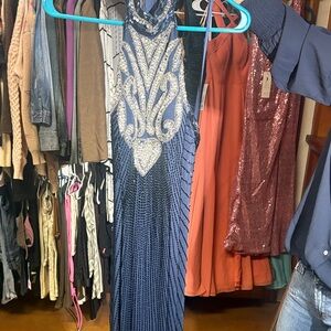 Stunning Navy and Silver Sequin Prom Dress